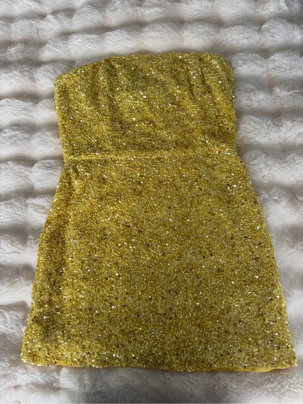 Retrofete Strapless Sequin Mini Dress in Yellow